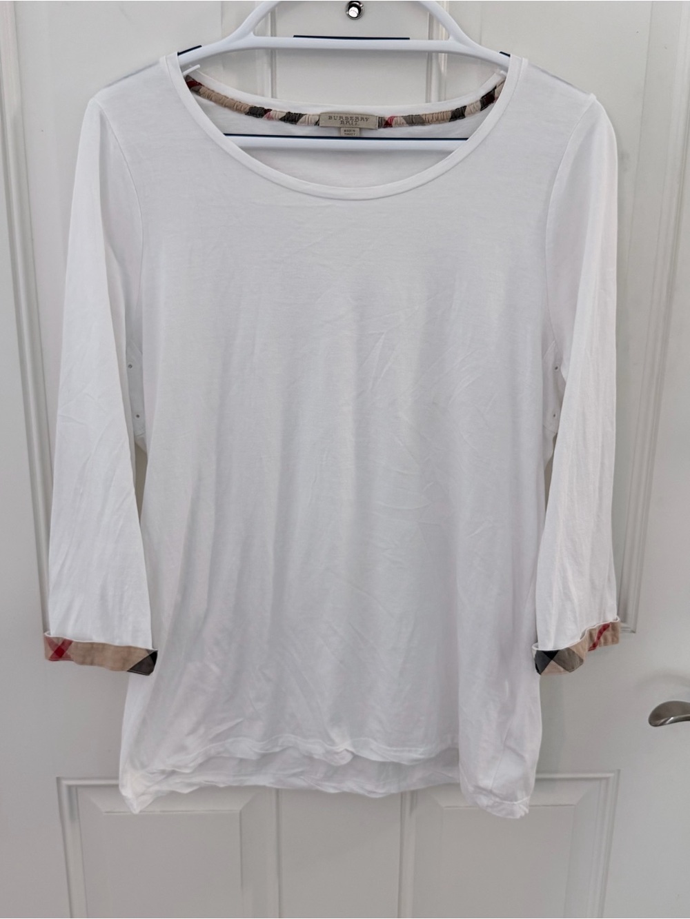 Burberry Brit Scoop Neck Tee XL | White 3/4 Sleeves